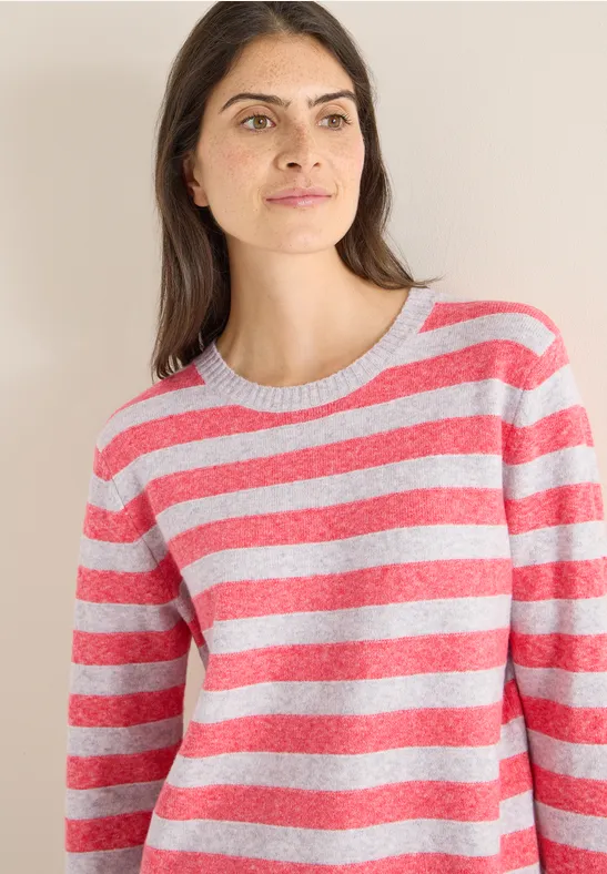Gestreifter Melange Baumwollmischpullover