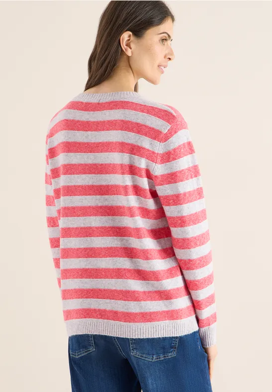 Gestreifter Melange Baumwollmischpullover