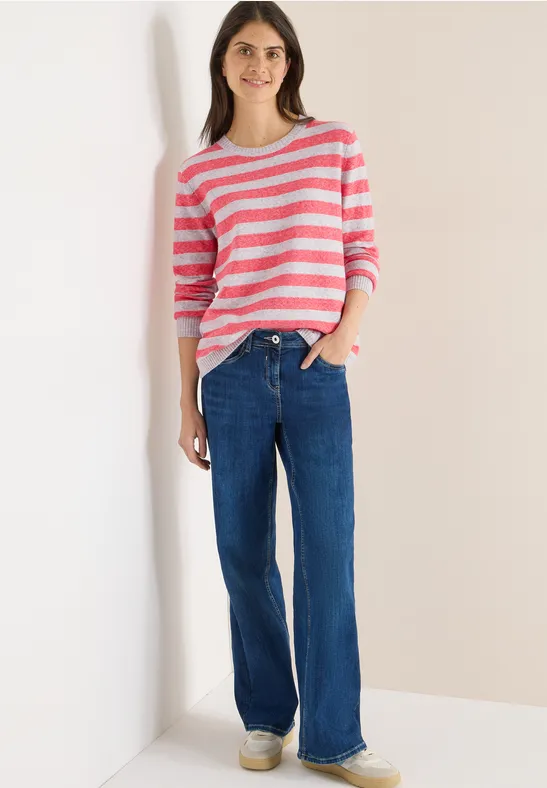Gestreifter Melange Baumwollmischpullover