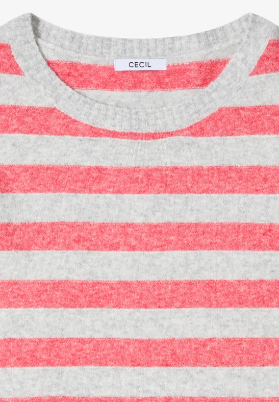 Gestreifter Melange Baumwollmischpullover