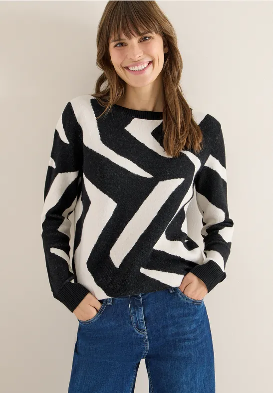 Langärmliger Strickpullover mit Grafikmuster