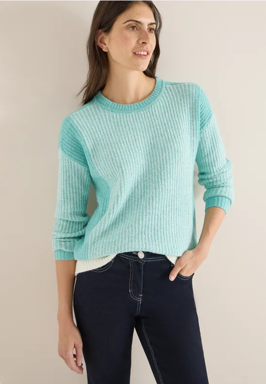 Zweifarbiger Rippstrick-Pullover