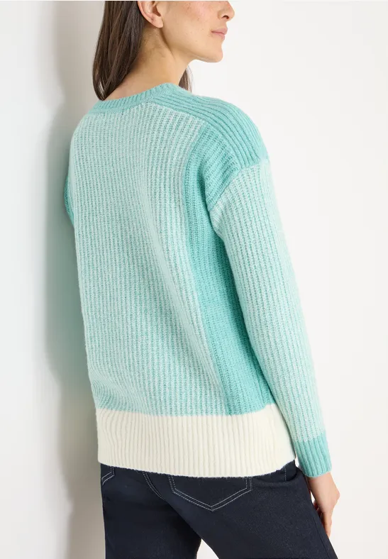 Zweifarbiger Rippstrick-Pullover