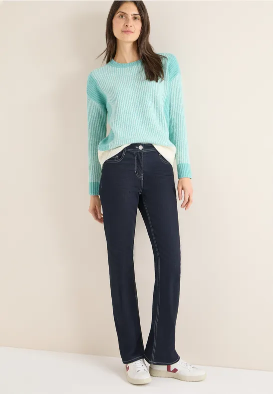 Zweifarbiger Rippstrick-Pullover