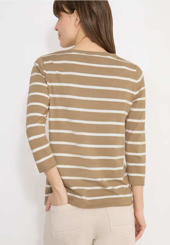 Gestreiftes Strickoberteil mit 3/4-Ärmeln