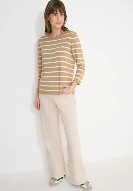 Gestreiftes Strickoberteil mit 3/4-Ärmeln