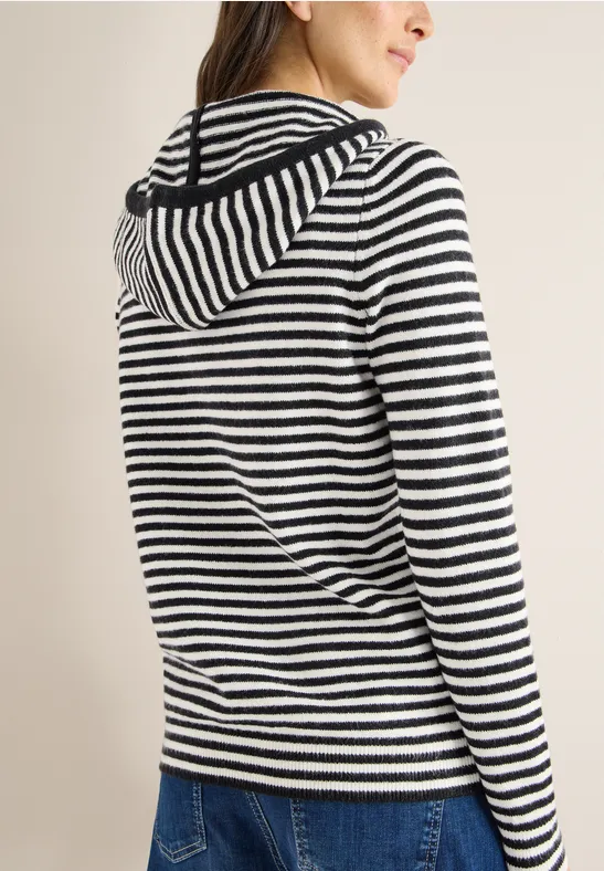 Gestreifter Strick-Hoodie mit Kordelzug