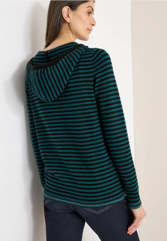 Gestreifter Strick-Hoodie mit Kordelzug