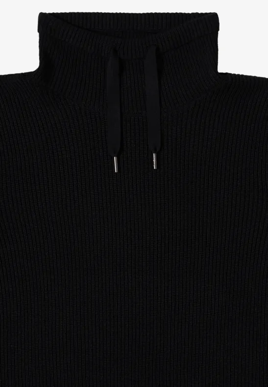 Gerippter Strick-Rollkragenpullover mit Kordelzug