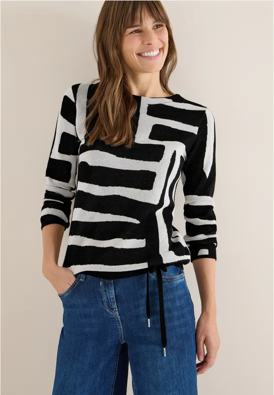 Jacquard-Strickpullover mit Grafikmuster und Tunnelzug