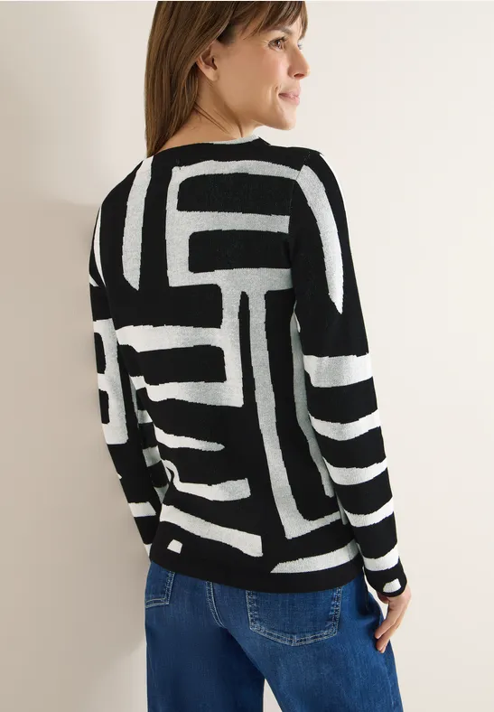 Jacquard-Strickpullover mit Grafikmuster und Tunnelzug
