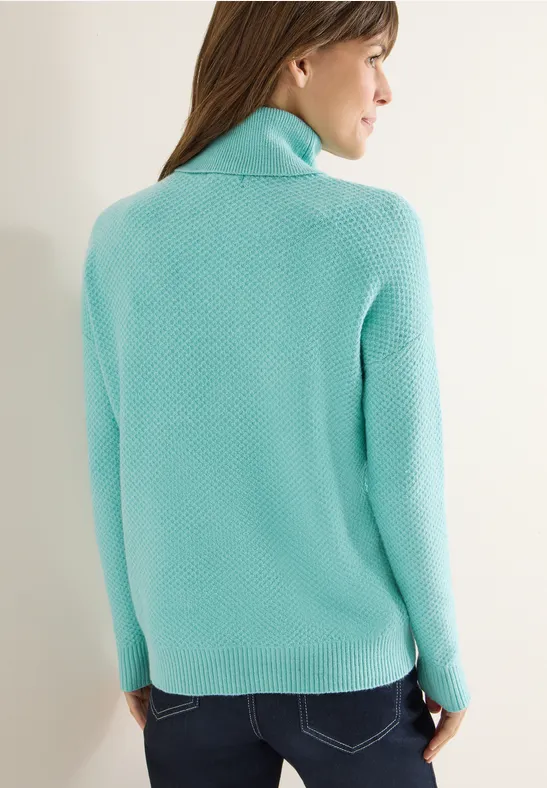 Strukturierter Strick-Rollkragenpullover