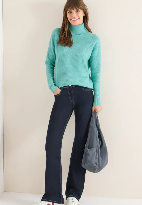 Strukturierter Strick-Rollkragenpullover