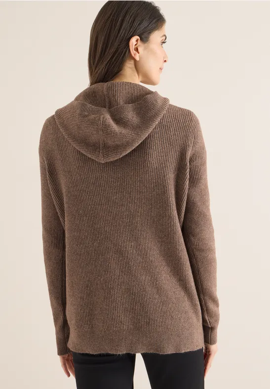 Strukturierter Strickpullover mit Kapuze