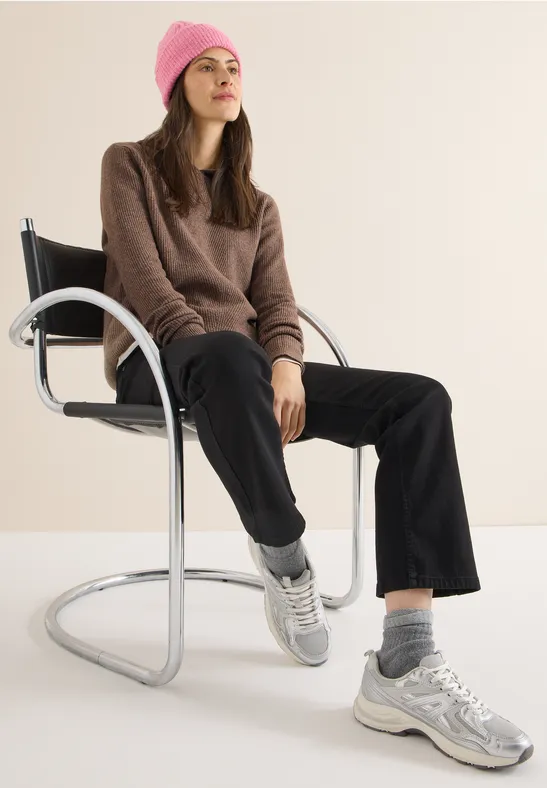 Strukturierter Strickpullover mit Kapuze