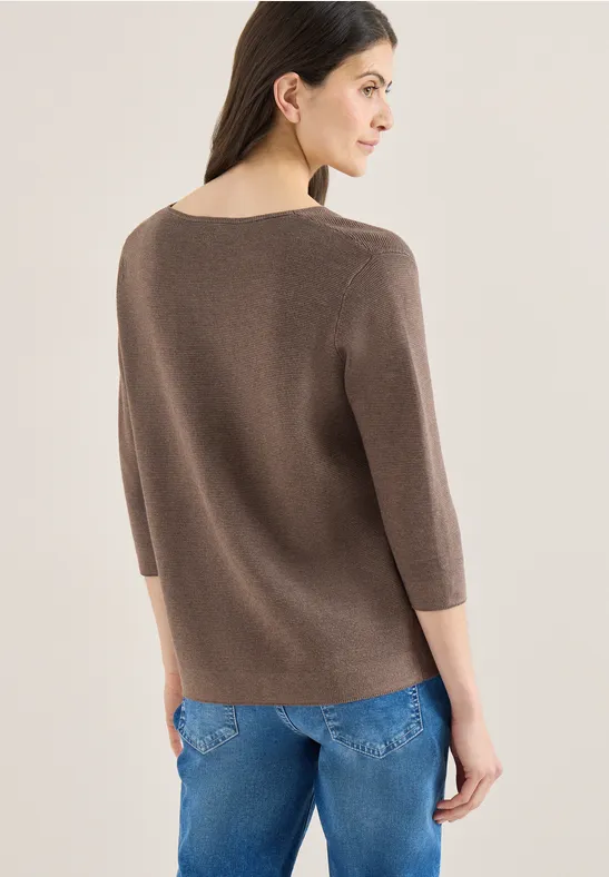 Strukturierter V-Ausschnitt 3/4-Arm Pullover