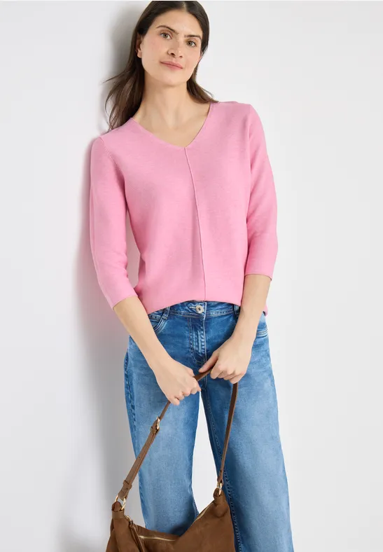 Rosa V-Ausschnitt 3/4-Arm Pullover