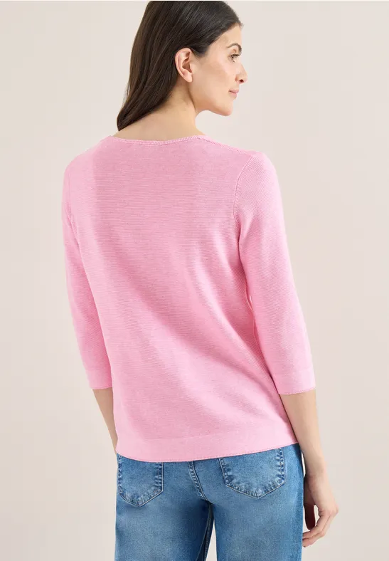Rosa V-Ausschnitt 3/4-Arm Pullover