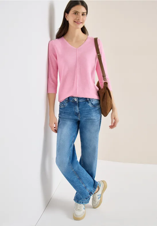 Rosa V-Ausschnitt 3/4-Arm Pullover