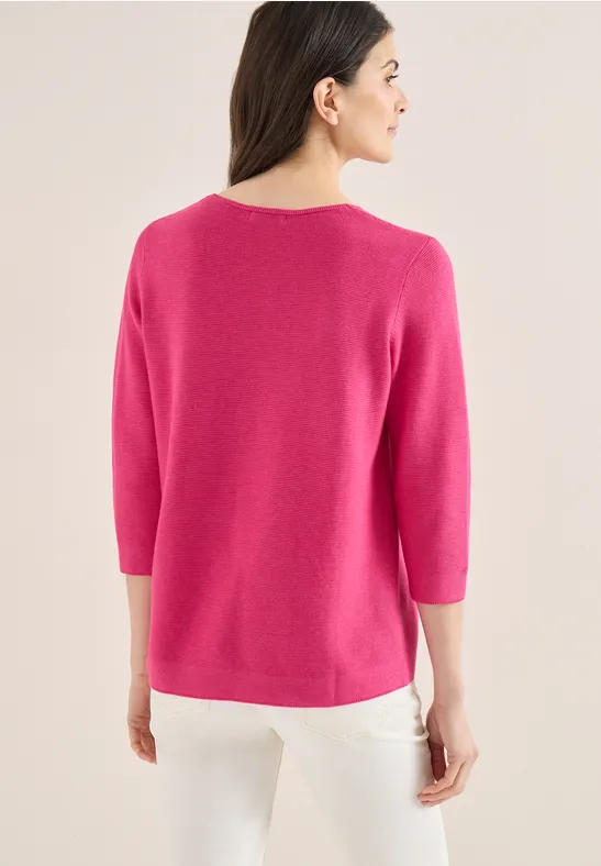 Strukturierter V-Ausschnitt 3/4-Arm Pullover