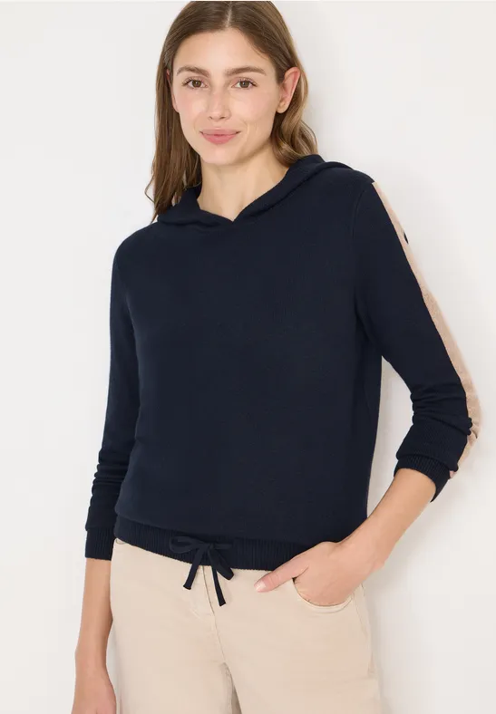 Damen Strick Hoodie mit Seitenstreifen