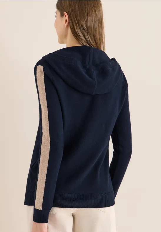 Damen Strick Hoodie mit Seitenstreifen