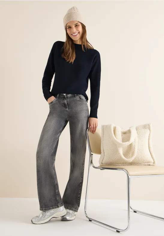 Damen Strukturpullover mit Rollkragen und Dolmanärmeln