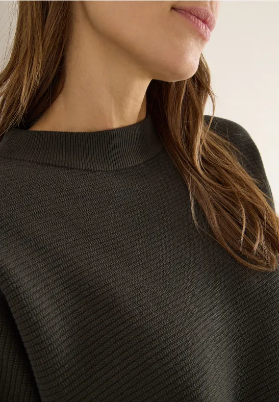 Strukturierter Baumwollpullover mit Dolman-Ärmeln