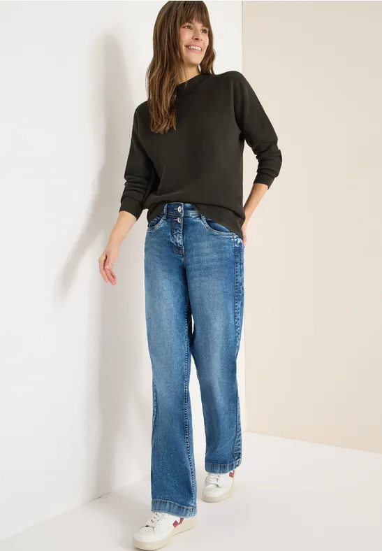 Strukturierter Baumwollpullover mit Dolman-Ärmeln