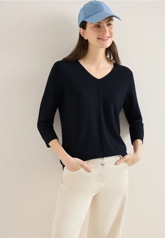 Klassischer V-Ausschnitt 3/4-Arm Pullover