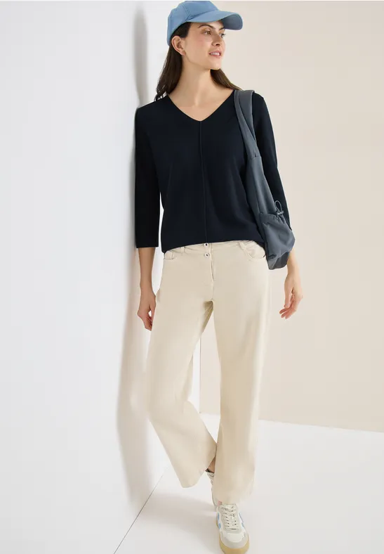 Klassischer V-Ausschnitt 3/4-Arm Pullover