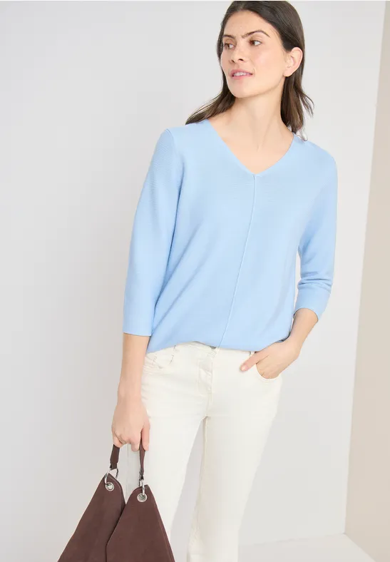 Klassischer V-Ausschnitt 3/4-Arm Pullover