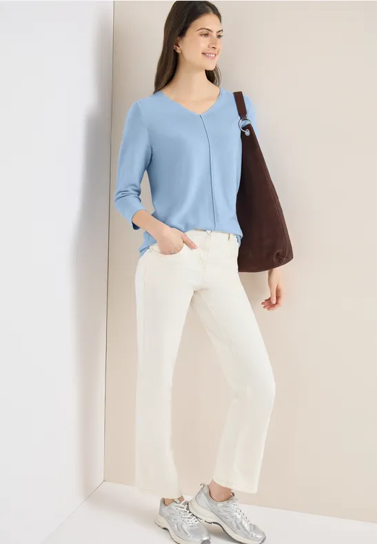 Klassischer V-Ausschnitt 3/4-Arm Pullover