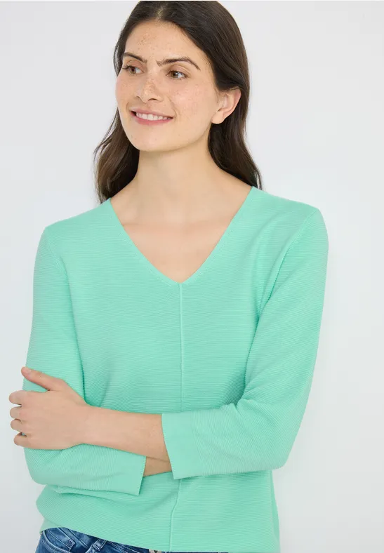 Strukturierter V-Ausschnitt 3/4-Arm Pullover