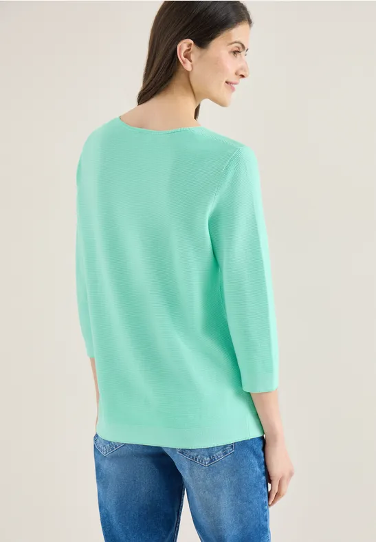 Strukturierter V-Ausschnitt 3/4-Arm Pullover