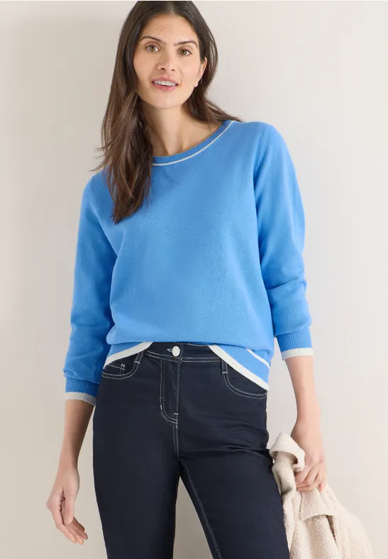 Damen Pullover aus blauem Baumwollmischgewebe