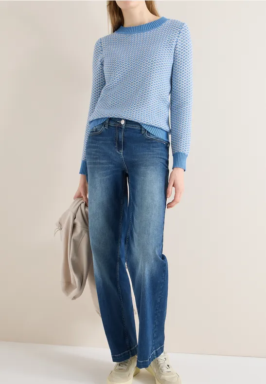 Zweifarbiger Baumwoll-Strickpullover mit Muster