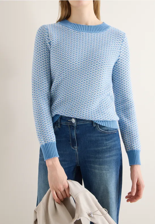 Zweifarbiger Baumwoll-Strickpullover mit Muster