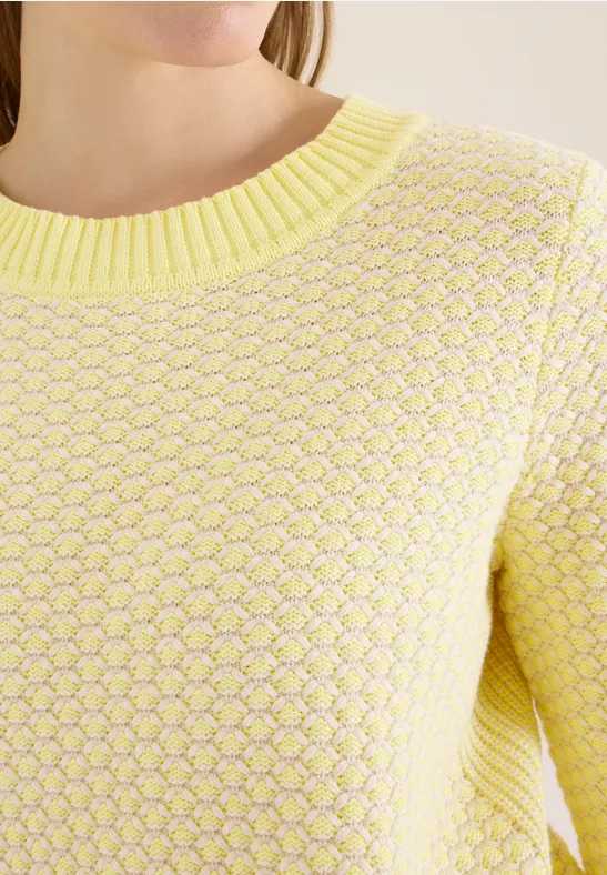 Strukturierter zweifarbiger Rundhals-Pullover