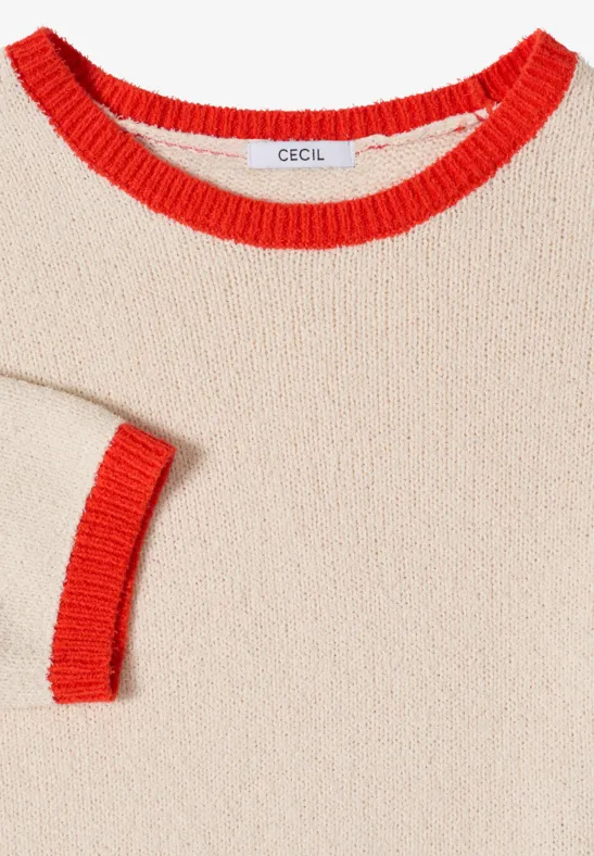 Bouclé Stricktop mit Kontrastbesatz