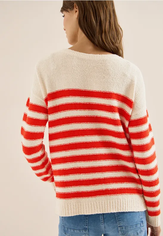 Gestreifter Bouclé Strickpullover
