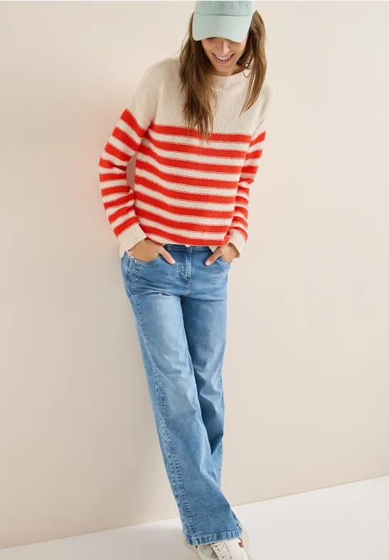 Gestreifter Bouclé Strickpullover