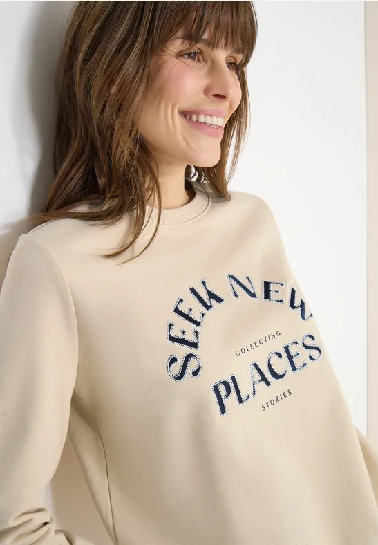 Beiges Sweatshirt mit Grafikprint