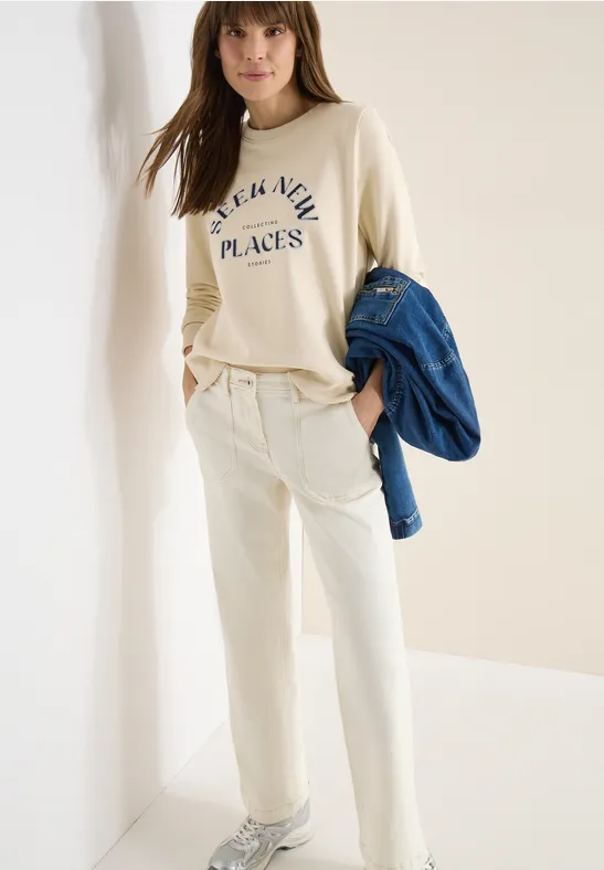 Beiges Sweatshirt mit Grafikprint