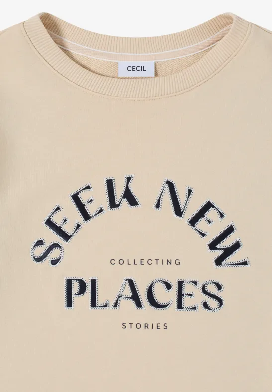 Beiges Sweatshirt mit Grafikprint