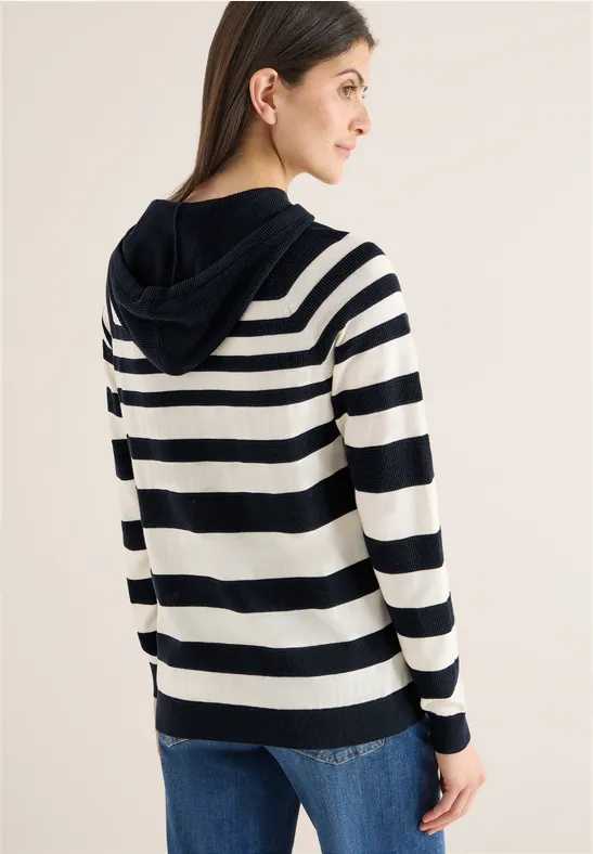 Gestreifter Strick-Hoodie mit Kordelzug