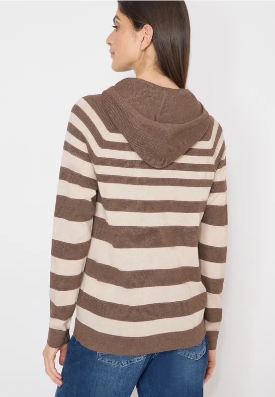 Gestreifter Strick-Hoodie mit Kordelzug