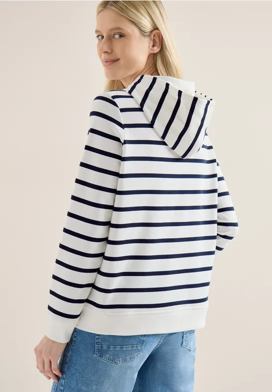 Gestreifter Hoodie mit Brustaufdruck
