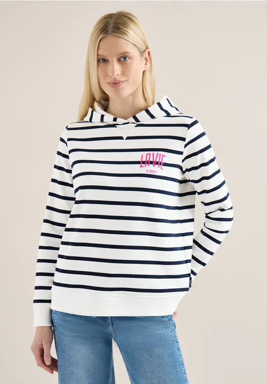 Gestreifter Hoodie mit Brustaufdruck