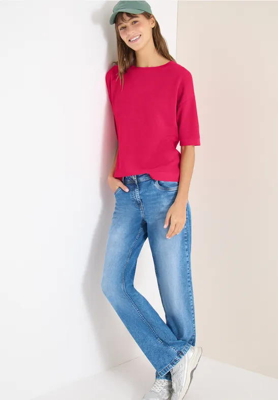 Lässiger pinkfarbener Kurzarmpullover